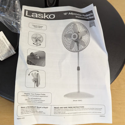 Actual unit: Lasko 1827 instruction manual