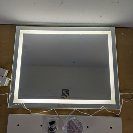 Actual unit: lighted vanity mirror with stand base, hardware, 5x magnifier and adapter