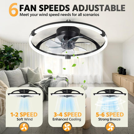 Linboro 20 inch low profile ceiling fan with lights and remote, black