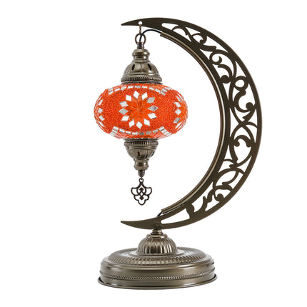 Mozaist Turkish mosaic moon table lamp, orange