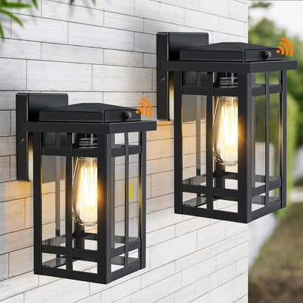 MYHXQ dusk to dawn outdoor wall lights, 2 pack, black lantern with glass