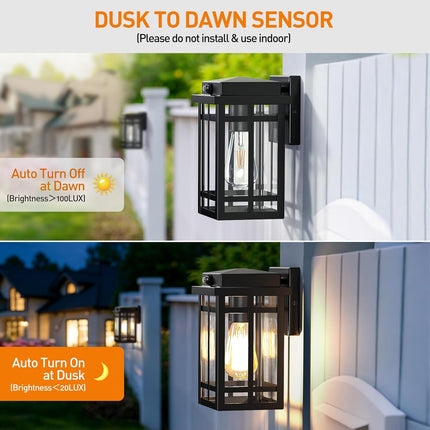 MYHXQ dusk to dawn outdoor wall lights, 2 pack, black lantern with glass