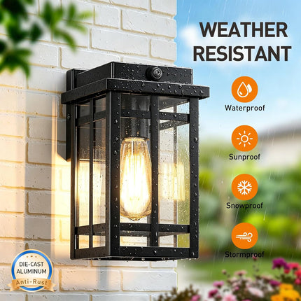 MYHXQ dusk to dawn outdoor wall lights, 2 pack, black lantern with glass