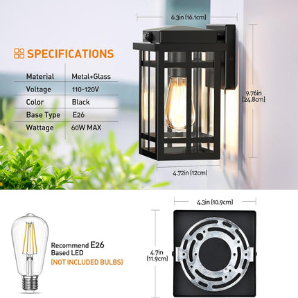 MYHXQ dusk to dawn outdoor wall lights, 2 pack, black lantern with glass