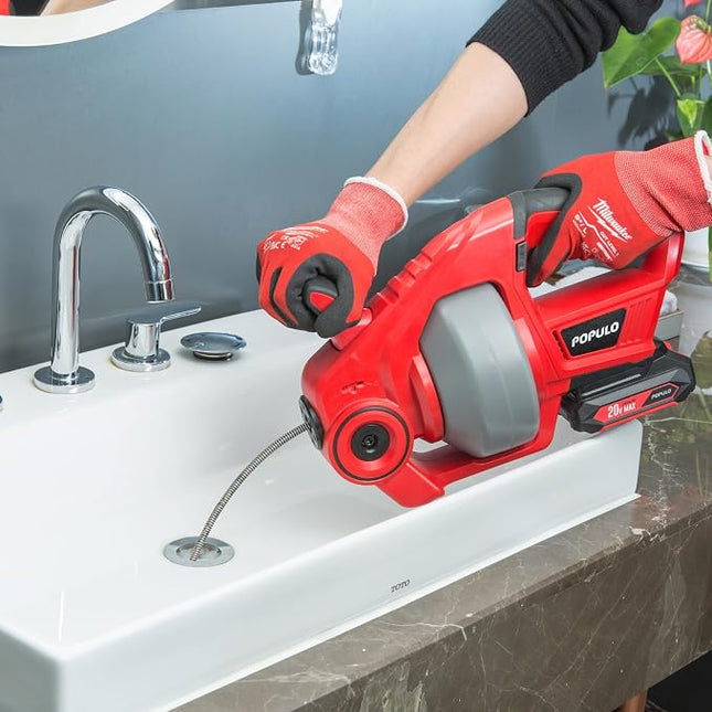 POPULO 20V cordless drain auger, 25 ft cable