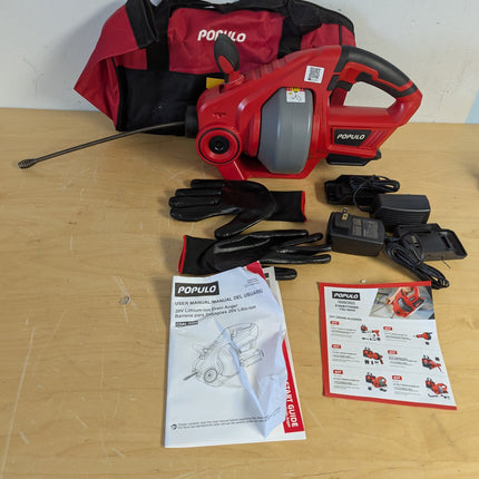 Actual unit: POPULO drain auger (tool only) with carry bag, gloves and manuals