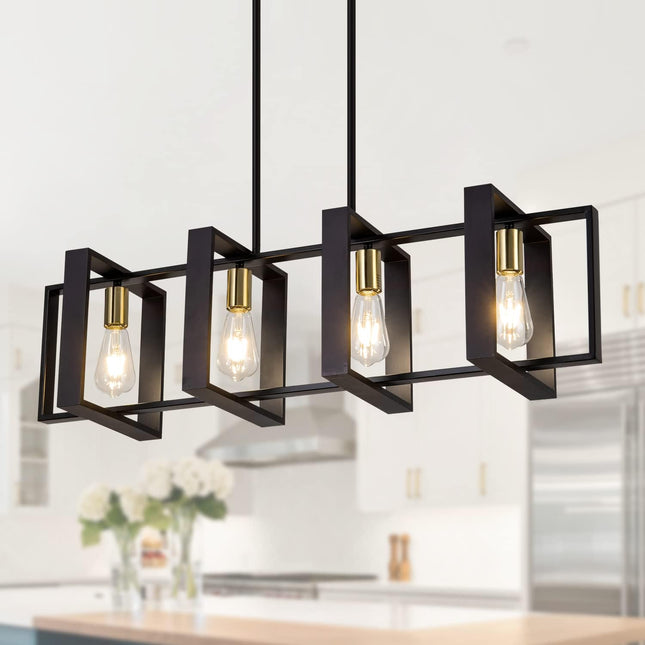 Poroulux 4-light black farmhouse kitchen island light