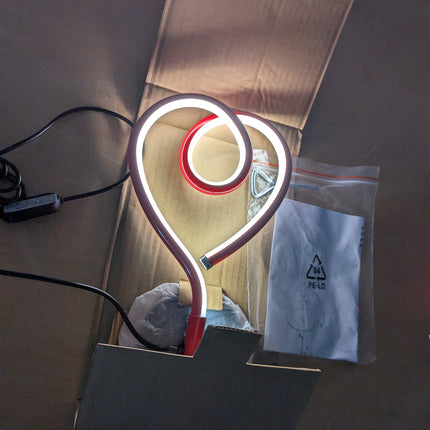 Table lamp, heart shape, red, LED, H 23.5 cm