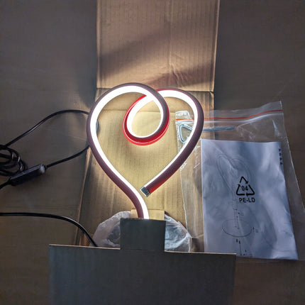 Table lamp, heart shape, red, LED, H 23.5 cm