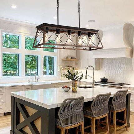 Q&S farmhouse chandelier over a kitchen island — product image