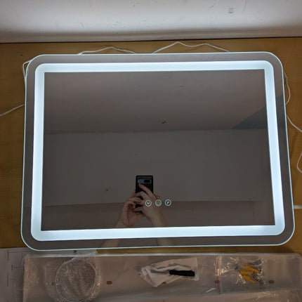 Actual unit: ROLOVE lighted vanity mirror with stand base, 10x magnifier and hardware
