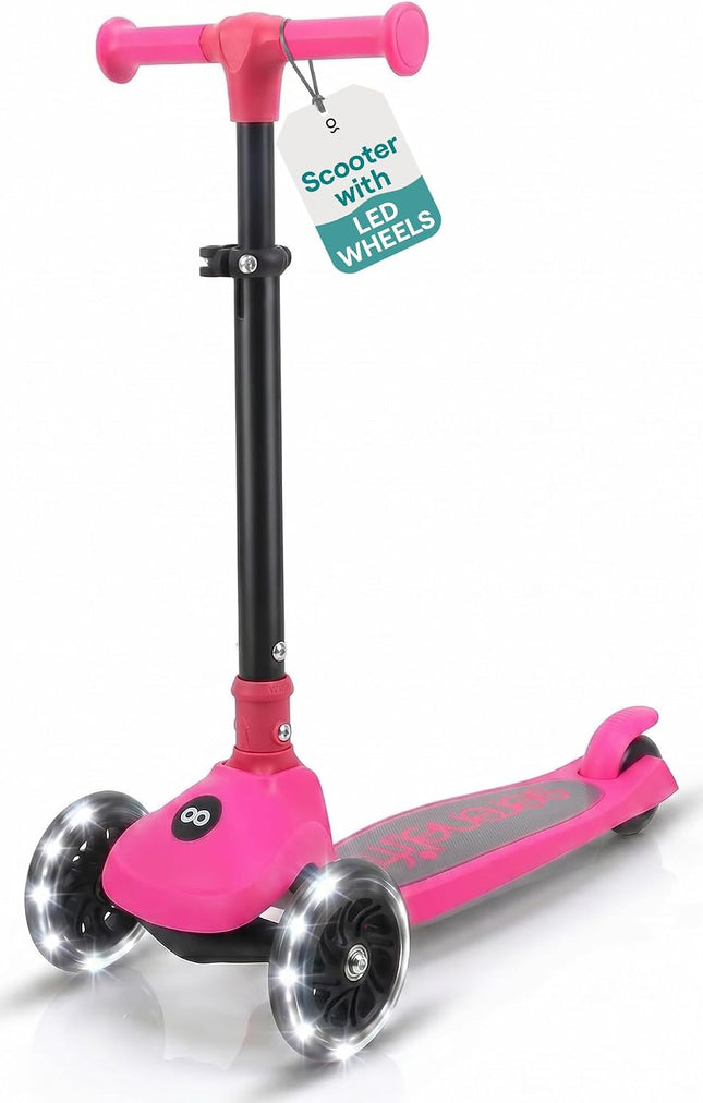 SereneLife 3 wheel kids scooter with LED wheels, pink