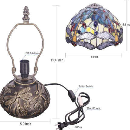 Small Tiffany lamp base, shade and cord dimensions