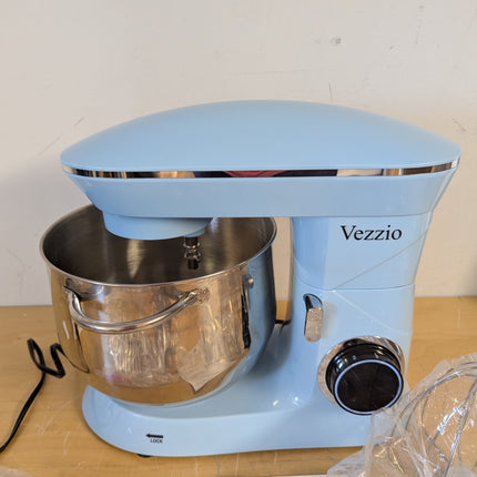 Actual unit: Vezzio stand mixer in blue, speed dial close-up