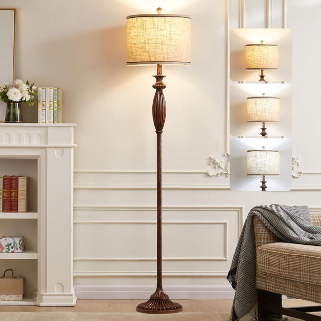 Vintage rustic floor lamp, dark wood grain