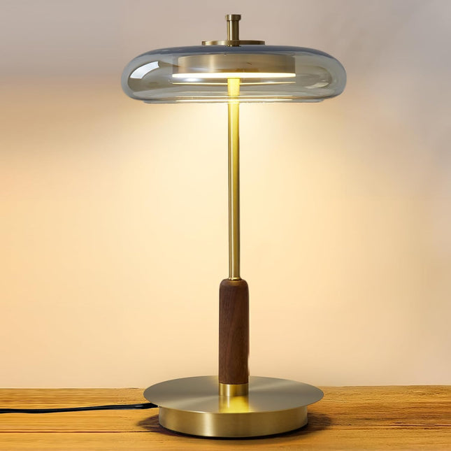 WTHTNROM brass mushroom table lamp with glass shade