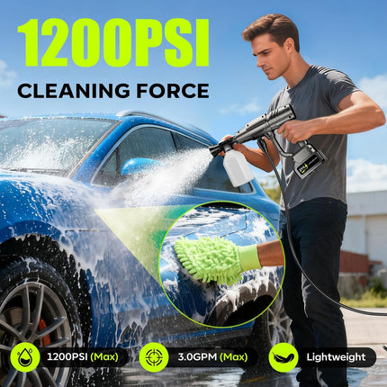 YKYI cordless pressure washer, 21V battery, 1200 PSI max — product image